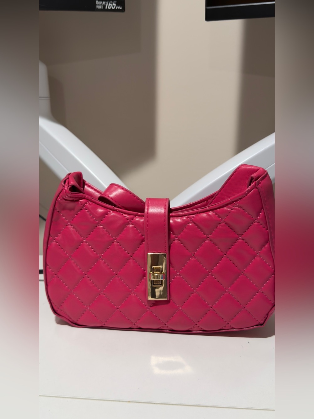Quilted Pink Shoulder Bag with Gold Turn-Lock